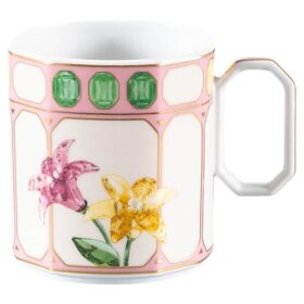Idyllia kaffekopp med underkop i porselen, krystalltrykk, blomster, flerfarget