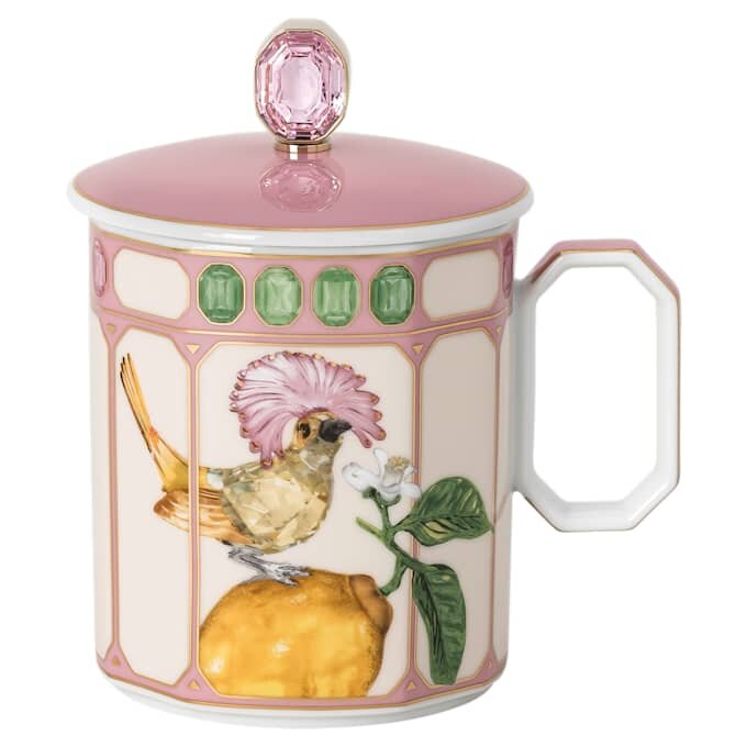Idyllia-krus i porselen, krystalltrykk-motiv, fluesnapper, rosa Idyllia-krus i porselen, krystalltrykk-motiv, fluesnapper, rosa
