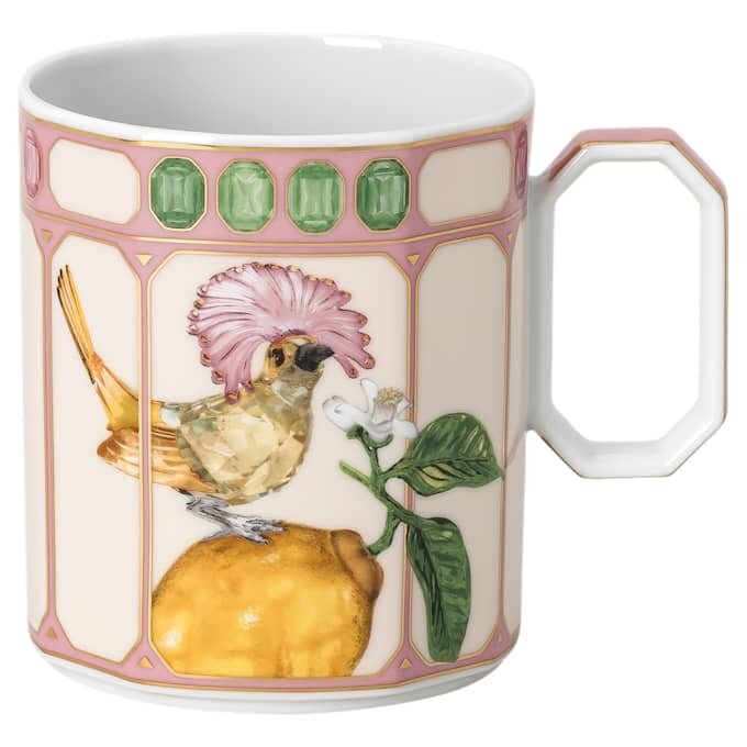 Idyllia-krus i porselen, krystalltrykk-motiv, fluesnapper, rosa Idyllia-krus i porselen, krystalltrykk-motiv, fluesnapper, rosa
