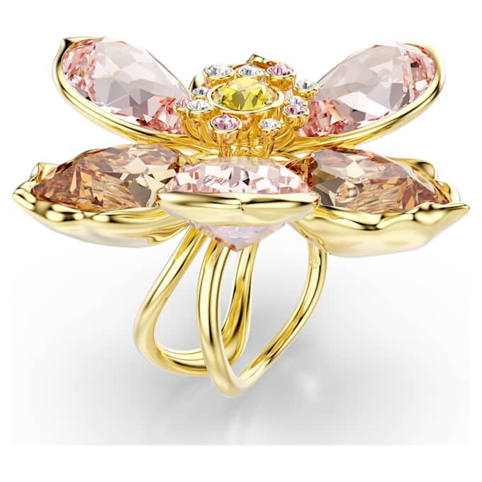Idyllia-motivring med blandede slipninger, blomst, flerfarget, gullbelagt Idyllia-motivring med blandede slipninger, blomst, flerfarget, gullbelagt