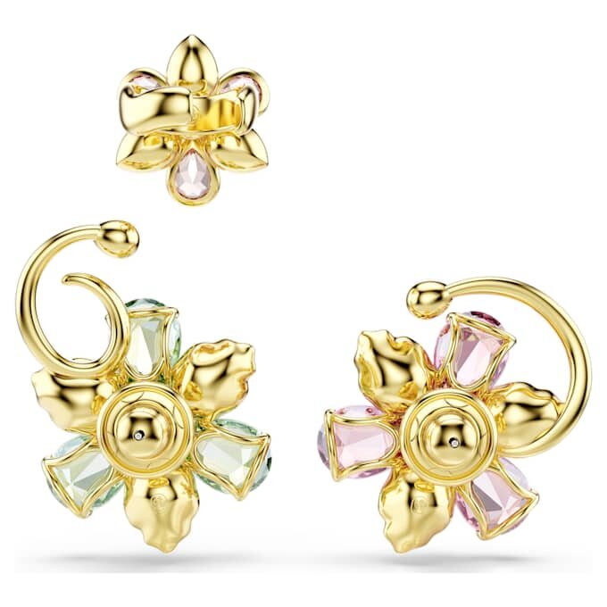 Idyllia ørecuff-sett (3), asymmetrisk design, blandede slipinger, blomst, flerfarget, gullbelagt Idyllia ørecuff-sett (3), asymmetrisk design, blandede slipinger, blomst, flerfarget, gullbelagt