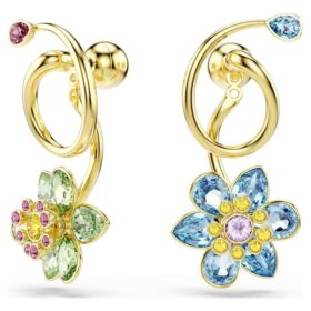 Idyllia øredobber, asymmetrisk design, blandede slipninger, blomst, flerfarget, gullfarget