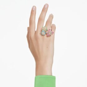 Idyllia-ring med blandede slipinger, blomst, flerfarget, gullbelagt