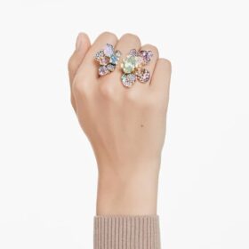 Idyllia-ring med blandede slipninger, pavé, blomst, flerfarget, gullfarget