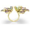 Idyllia-ring med blandede slipninger, pavé, blomst, flerfarget, gullfarget