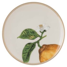 Idyllia-tallerken i porselen, krystalltrykk-motiv, sitron, beige