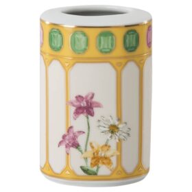 Idyllia-vase i porselen, krystallmønster, blomst, gul