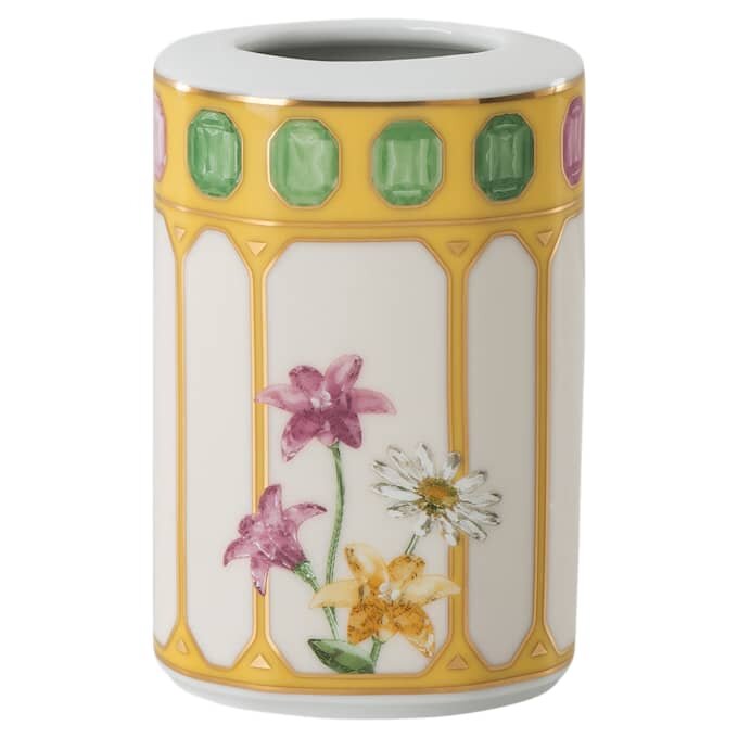 Idyllia-vase i porselen, krystallmønster, blomst, gul Idyllia-vase i porselen, krystallmønster, blomst, gul