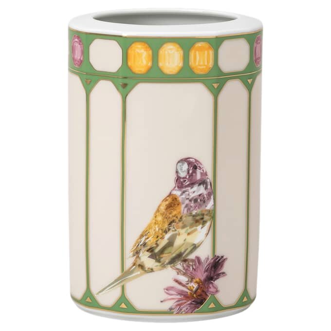 Idyllia-vase i porselen, krystalltrykk-motiv, kakadue, liten, flerfarget Idyllia-vase i porselen, krystalltrykk-motiv, kakadue, liten, flerfarget