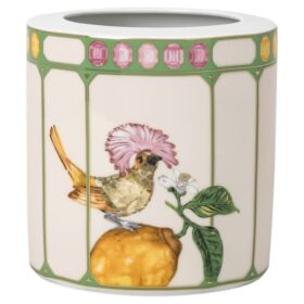 Idyllia-vase i porselen, krystalltrykkmotiv, fluesnapper, medium, flerfarget