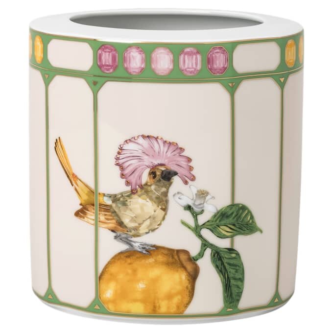 Idyllia-vase i porselen, krystalltrykkmotiv, fluesnapper, medium, flerfarget Idyllia-vase i porselen, krystalltrykkmotiv, fluesnapper, medium, flerfarget