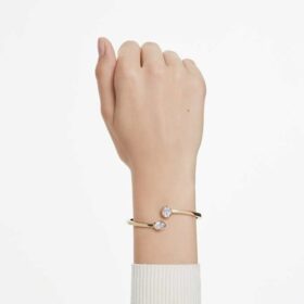 Imber-armbånd med blandede slipninger, hvitt, gullbelagt