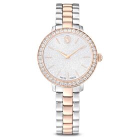 Matrix 3-Link-klokke, sveitsiskprodusert, metallarmbånd, sølvfarget, rosagullfarget finish
