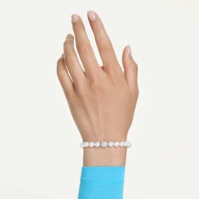 Matrix-armbånd med krystallperler, hvitt, rhodiumbelagt