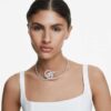 Matrix-choker med baguetteslipte steiner, hvit, rhodiumbelagt
