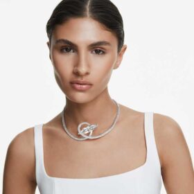 Matrix-choker med baguetteslipte steiner, hvit, rhodiumbelagt