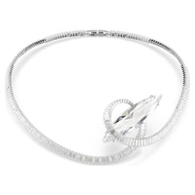 Matrix-choker med baguetteslipte steiner, hvit, rhodiumbelagt