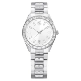 Matrix Date-klokke, sveitsiskprodusert, metallarmbånd, sølvfarget, rustfritt stål