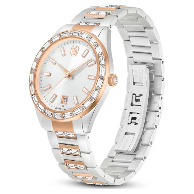 Matrix Date-klokke, Swiss Made, metallarmbånd, rosagullfarget, blandet metallfinish Matrix Date-klokke, Swiss Made, metallarmbånd, rosagullfarget, blandet metallfinish