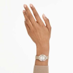 Matrix Octagon-klokke med metallarmbånd, gullfarget, champagnegullfarget finish