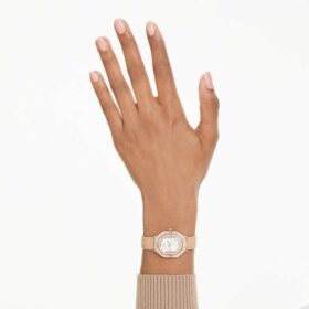 Matrix Octagon-klokke med metallarmbånd, rosagullfarget, rosagullfarget finish