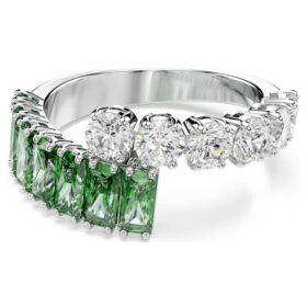 Matrix-ring med blandede slipninger, grønn, rhodiumbelagt