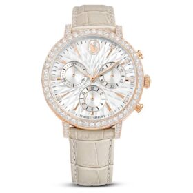 Matrix Tennis Chrono-klokke, sveitsiskprodusert, lærrem, beige, rosagullfarget finish