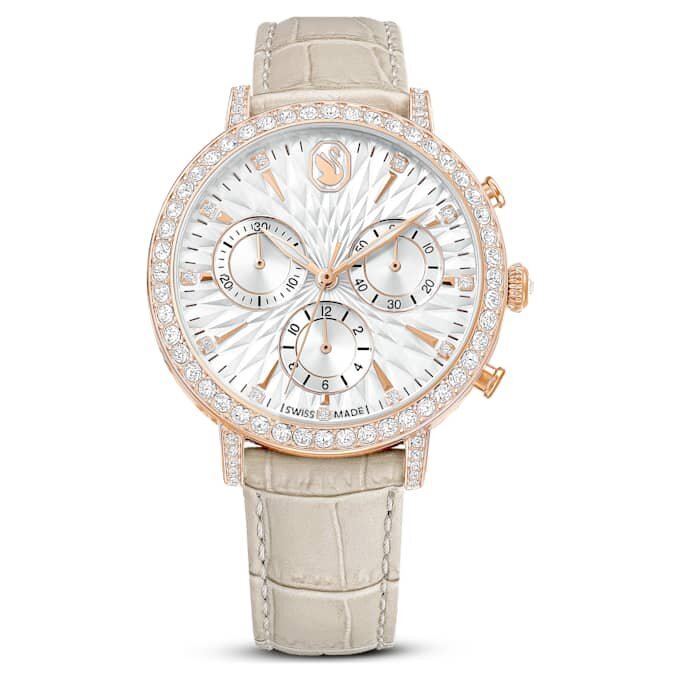 Matrix Tennis Chrono-klokke, sveitsiskprodusert, lærrem, beige, rosagullfarget finish Matrix Tennis Chrono-klokke, sveitsiskprodusert, lærrem, beige, rosagullfarget finish