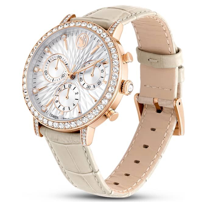 Matrix Tennis Chrono-klokke, sveitsiskprodusert, lærrem, beige, rosagullfarget finish Matrix Tennis Chrono-klokke, sveitsiskprodusert, lærrem, beige, rosagullfarget finish