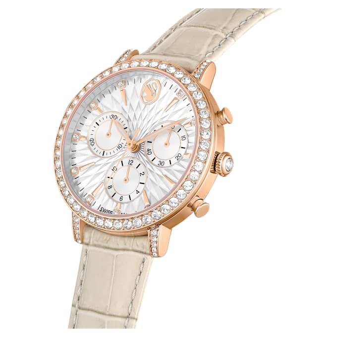 Matrix Tennis Chrono-klokke, sveitsiskprodusert, lærrem, beige, rosagullfarget finish Matrix Tennis Chrono-klokke, sveitsiskprodusert, lærrem, beige, rosagullfarget finish