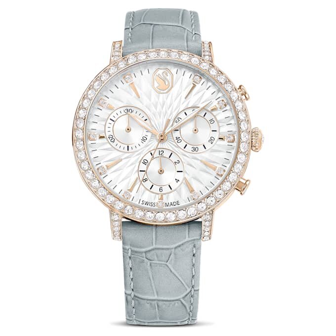 Matrix Tennis Chrono-klokke, sveitsiskprodusert, lærrem, grå, champagnegullfarget finish Matrix Tennis Chrono-klokke, sveitsiskprodusert, lærrem, grå, champagnegullfarget finish