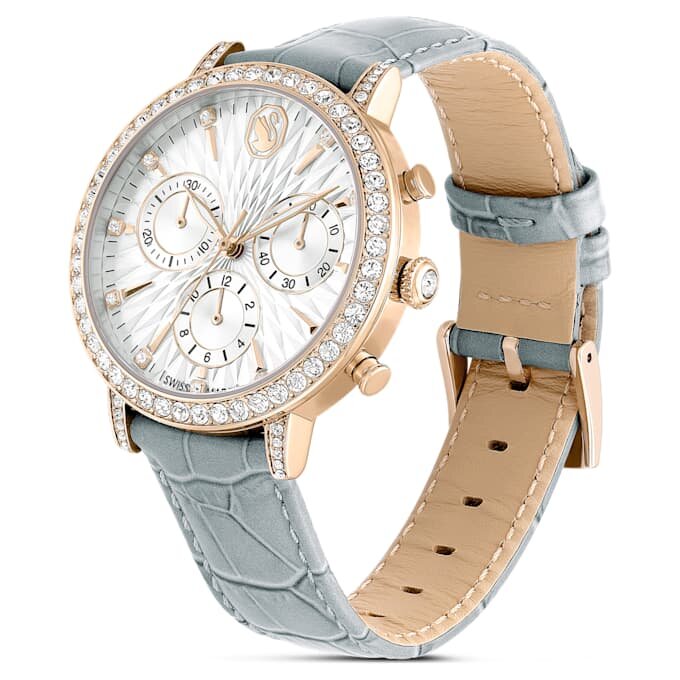 Matrix Tennis Chrono-klokke, sveitsiskprodusert, lærrem, grå, champagnegullfarget finish Matrix Tennis Chrono-klokke, sveitsiskprodusert, lærrem, grå, champagnegullfarget finish