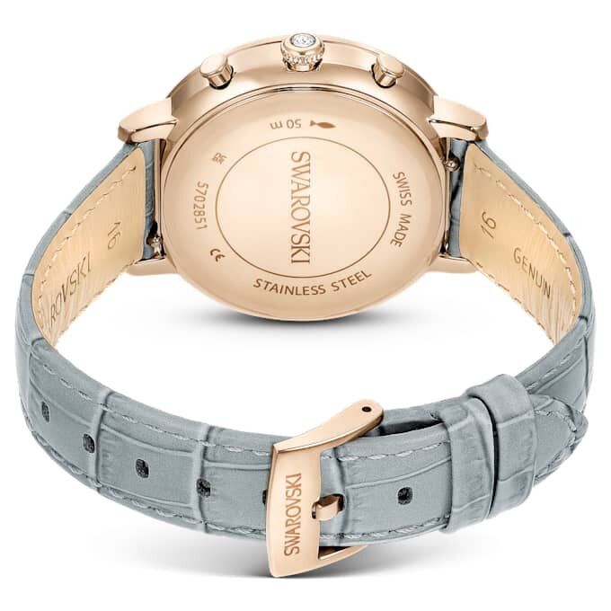 Matrix Tennis Chrono-klokke, sveitsiskprodusert, lærrem, grå, champagnegullfarget finish Matrix Tennis Chrono-klokke, sveitsiskprodusert, lærrem, grå, champagnegullfarget finish
