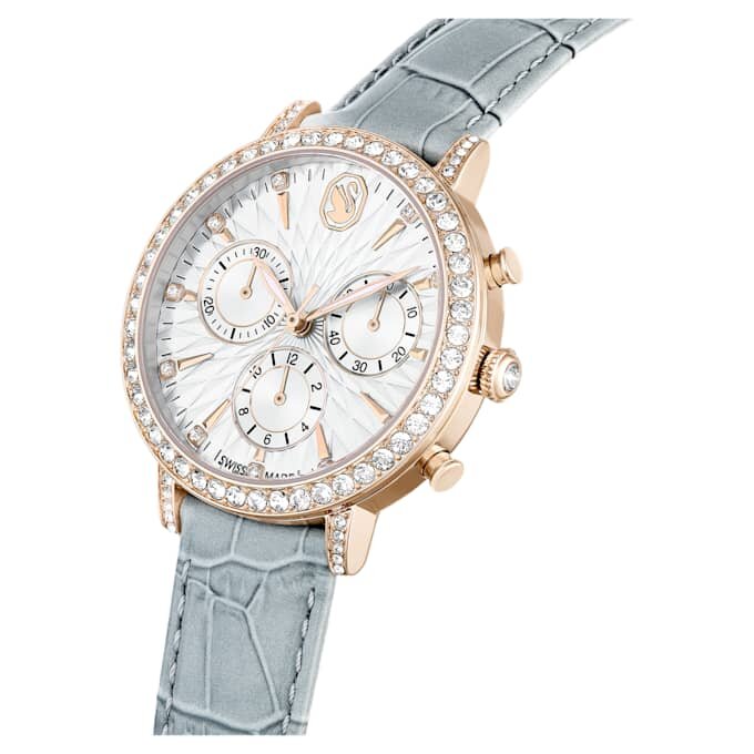 Matrix Tennis Chrono-klokke, sveitsiskprodusert, lærrem, grå, champagnegullfarget finish Matrix Tennis Chrono-klokke, sveitsiskprodusert, lærrem, grå, champagnegullfarget finish