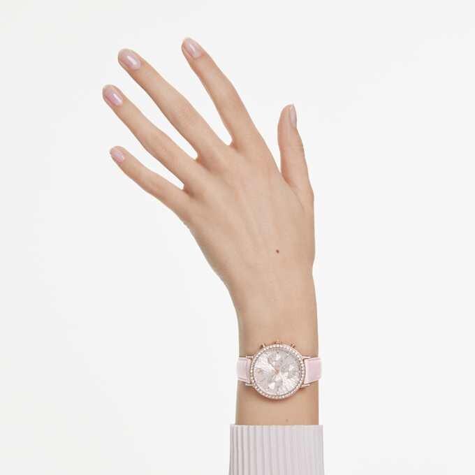 Matrix Tennis Chrono-klokke, sveitsiskprodusert, lærrem, rosa, rosagullfarget finish Matrix Tennis Chrono-klokke, sveitsiskprodusert, lærrem, rosa, rosagullfarget finish