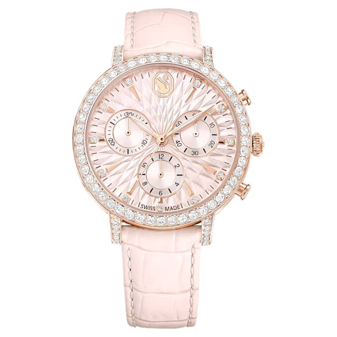 Matrix Tennis Chrono-klokke, sveitsiskprodusert, lærrem, rosa, rosagullfarget finish Matrix Tennis Chrono-klokke, sveitsiskprodusert, lærrem, rosa, rosagullfarget finish