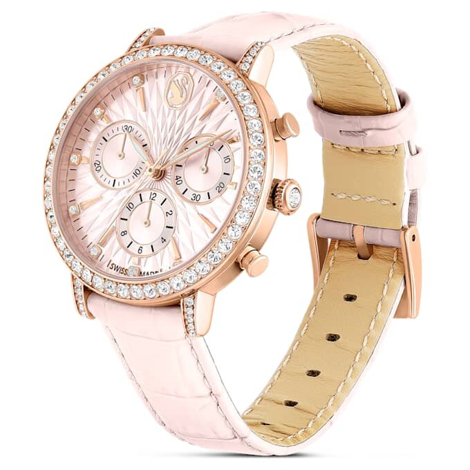 Matrix Tennis Chrono-klokke, sveitsiskprodusert, lærrem, rosa, rosagullfarget finish Matrix Tennis Chrono-klokke, sveitsiskprodusert, lærrem, rosa, rosagullfarget finish