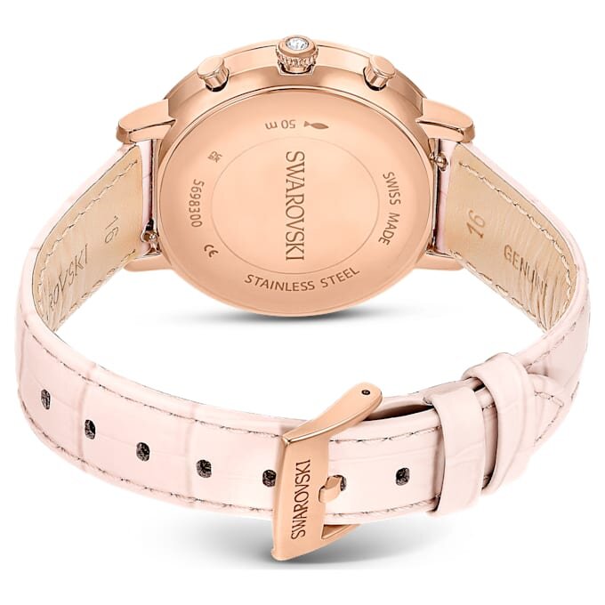 Matrix Tennis Chrono-klokke, sveitsiskprodusert, lærrem, rosa, rosagullfarget finish Matrix Tennis Chrono-klokke, sveitsiskprodusert, lærrem, rosa, rosagullfarget finish