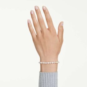 Matrix Tennisarmbånd med krystallperler, rundslipning, hvitt, gullbelagt