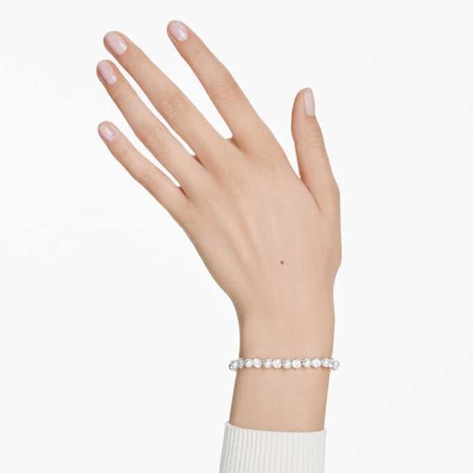 Matrix tennisarmbånd med krystallperler, rundslipte, hvite, rhodiumbelagt Matrix tennisarmbånd med krystallperler, rundslipte, hvite, rhodiumbelagt