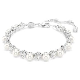 Matrix tennisarmbånd med krystallperler, rundslipte, hvite, rhodiumbelagt Matrix tennisarmbånd med krystallperler, rundslipte, hvite, rhodiumbelagt