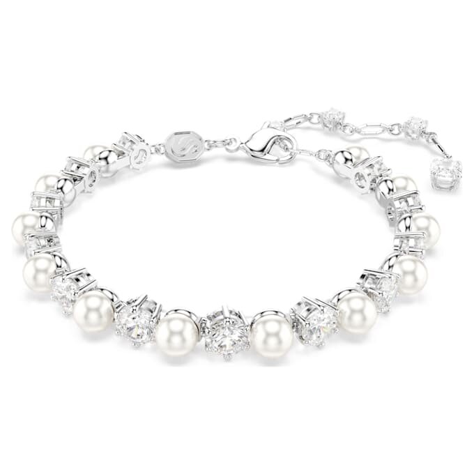 Matrix tennisarmbånd med krystallperler, rundslipte, hvite, rhodiumbelagt Matrix tennisarmbånd med krystallperler, rundslipte, hvite, rhodiumbelagt