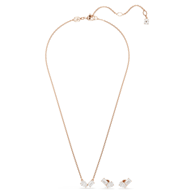 Mesmera-sett med pæreformet og åttekantet sliping, hvitt, rosagullbelagt Mesmera-sett med pæreformet og åttekantet sliping, hvitt, rosagullbelagt