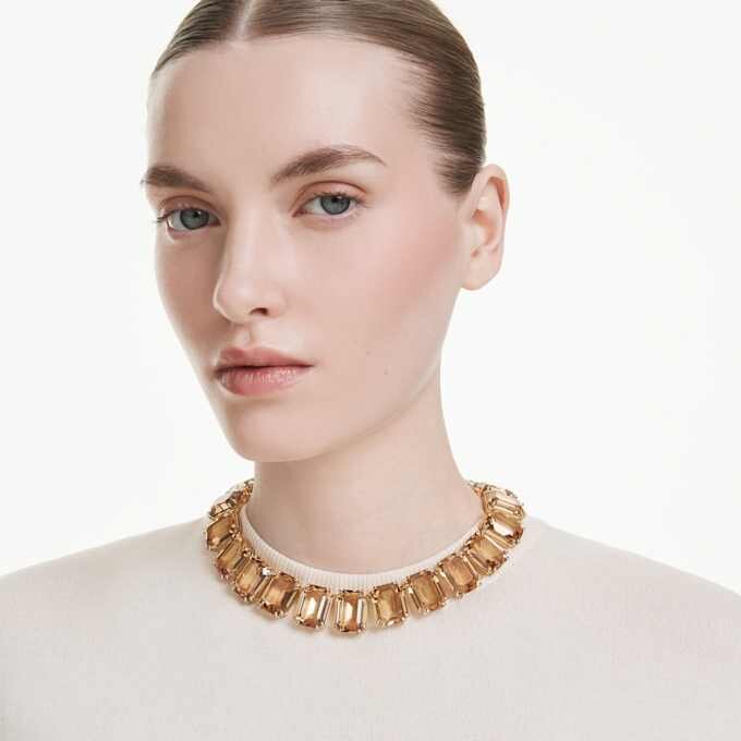 Millenia-halskjede med store krystaller, åttekantet sliping, karamellfarge, gullbelagt Millenia-halskjede med store krystaller, åttekantet sliping, karamellfarge, gullbelagt