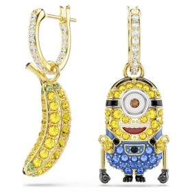 Minions Stuart og Banana dråpeøredobber med pavé, mini, flerfarget, gullbelagt