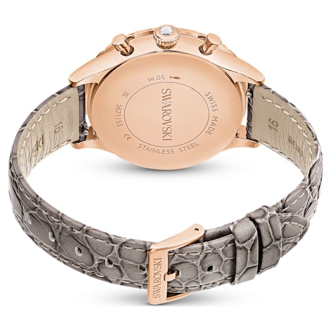 Octea Chrono-klokke, sveitsiskprodusert, lærrem, grå, rosagullfarget finish Octea Chrono-klokke, sveitsiskprodusert, lærrem, grå, rosagullfarget finish