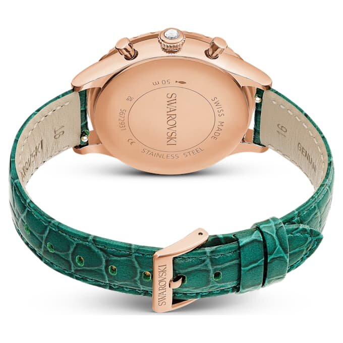 Octea Chrono-klokke, sveitsiskprodusert, lærrem, grønn, rosagullfarget finish Octea Chrono-klokke, sveitsiskprodusert, lærrem, grønn, rosagullfarget finish