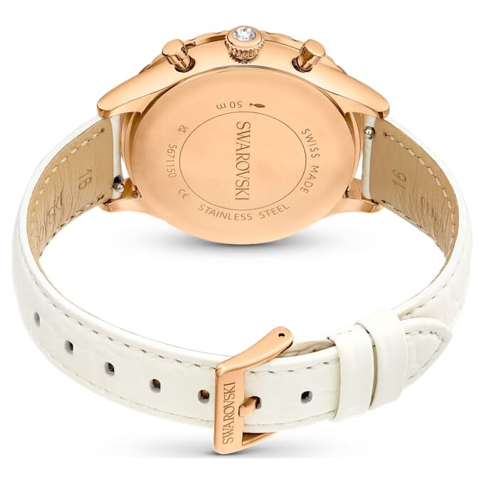 Octea Chrono-klokke, sveitsiskprodusert, lærrem, hvit, rosagullfarget finish Octea Chrono-klokke, sveitsiskprodusert, lærrem, hvit, rosagullfarget finish