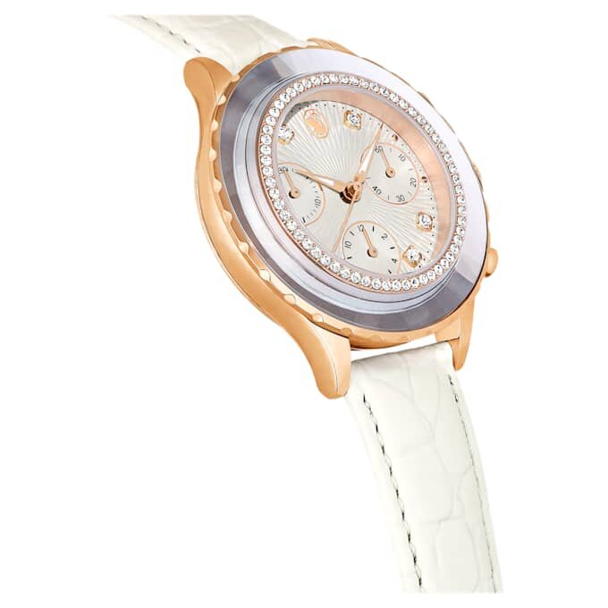 Octea Chrono-klokke, sveitsiskprodusert, lærrem, hvit, rosagullfarget finish Octea Chrono-klokke, sveitsiskprodusert, lærrem, hvit, rosagullfarget finish
