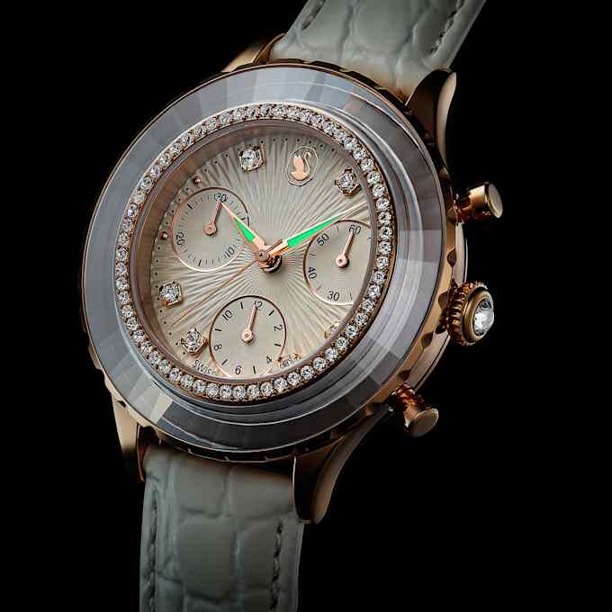 Octea Chrono-klokke, sveitsiskprodusert, lærrem, hvit, rosagullfarget finish Octea Chrono-klokke, sveitsiskprodusert, lærrem, hvit, rosagullfarget finish